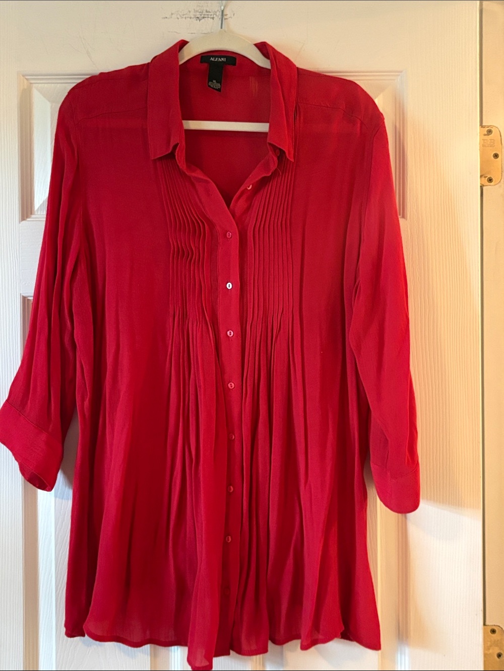 Alfani Red Pintuck Button-Front Blouse